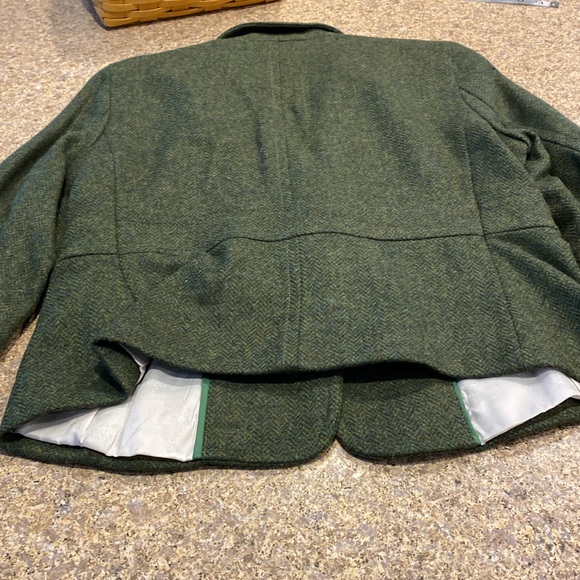 L.L. Bean Wool Blazer Jacket Green Herringbone Vintage 12 Petite - Picture 14 of 17